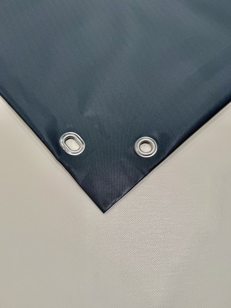 PVC matt mit Canvas-Maserung mit Saum und Ovalösen alle 100cm, Cool Anthracite
