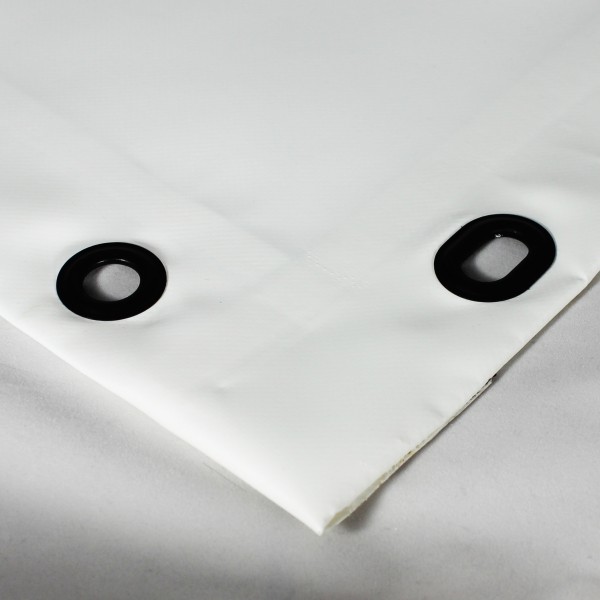 PVC matt mit Saum und Ovalösen alle 50cm, weiß