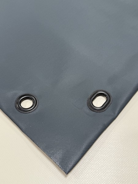 PVC matt mit Canvas-Maserung mit Saum und Ovalösen alle 100cm, Cool Anthracite